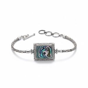 Bali Sterling Silver Abalone Square Center Bracelet - 6.5-8”